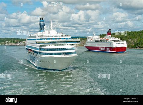 Silja Line ferry Silja Europa departs Mariehamn in the Aaland Islands ...