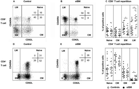 Naive/memory phenotype T cell repartition in sIBM patients ...