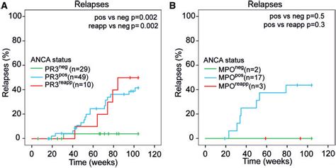 PR3-ANCA status associated with relapses after RTX. (A) Kaplan-Meier ...