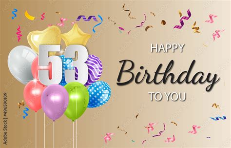 Happy 53th birthday balloons greeting card background vector. Happy birthday background with ...