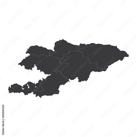 Kyrgyzstan map on white background vector, Kyrgyzstan Map Outline Shape Black on White Vector ...