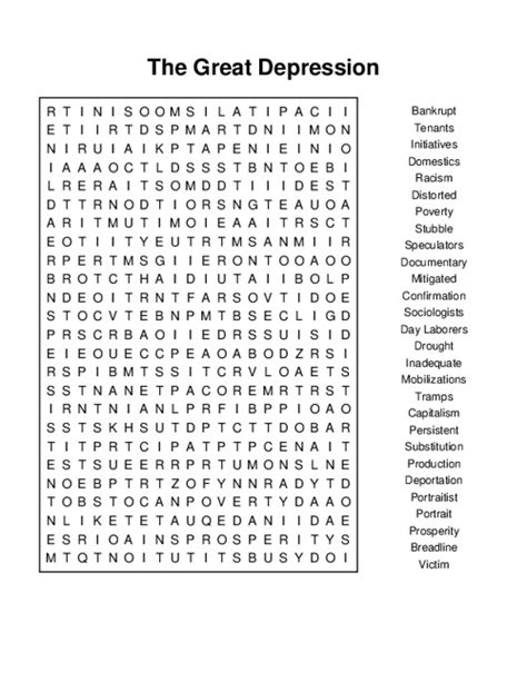 The Great Depression Word Search