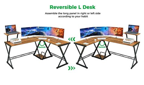 GreenForest L Shaped Desk 58 inch Reversible Corner Computer Desk with Movable Shelf and CPU ...