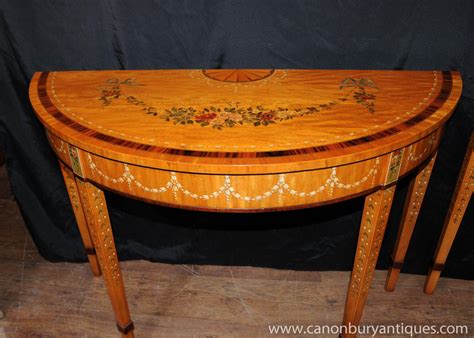 Pair Satinwood Regency Painted Console Tables Hall Table