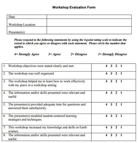 FREE 10+ Sample Workshop Evaluation Forms in PDF | Evaluation form ...