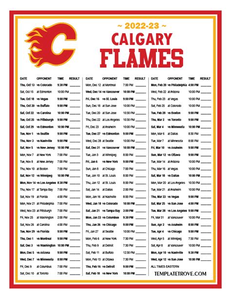 Printable 2022 2023 Calgary Flames Schedule - FreePrintable.me