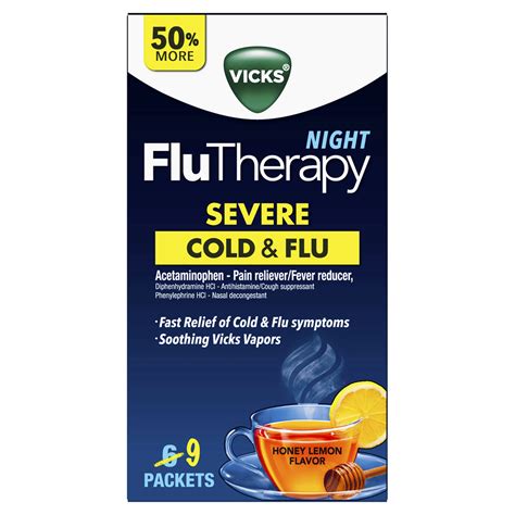 Vicks FluTherapy Severe Cold & Flu Night Honey Lemon - Shop Cough, Cold & Flu at H-E-B