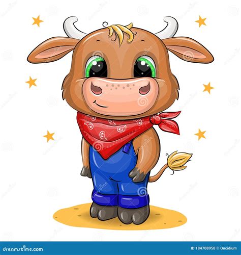 Cute Cartoon Little Baby Bull in Red Cowboy Scarf. Stock Illustration - Illustration of ...