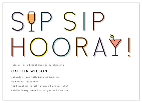 Sip Sip Hooray Bridal Shower Invitations by Basic Invite