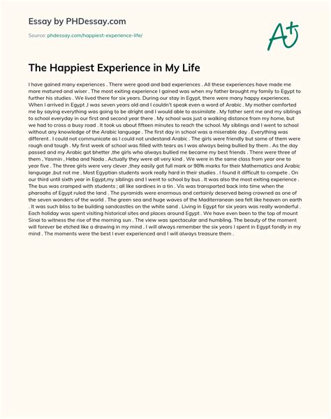 The Happiest Experience In My Life Narrative Essay Sample (500 Words ...