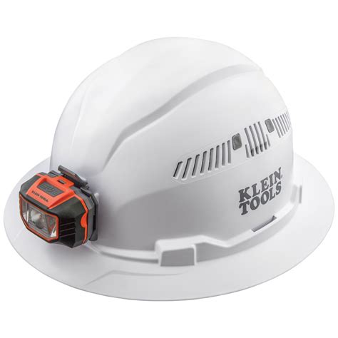 Hard Hat, Vented, Full Brim with Headlamp, White - 60407 | Klein Tools ...