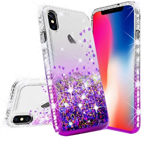 Apple iPhone XR Case Glitter Bling Liquid Floating Quicksand Sparkle with [Tempered Glass] Shock ...