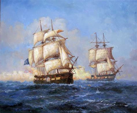 1700s Pirate Ocean Battle Ship Jolly Roger Oil Painting | Ocean, Oil and Ships