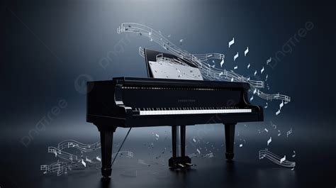 Black Piano With Notes Flying Off Of It Background, 3d Illustration Piano And Music Notes ...