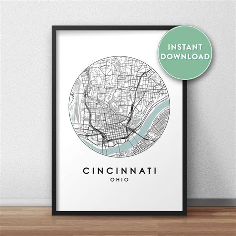 Cincinnati City Map Printable Street Map Art Cincinnati Map - Etsy