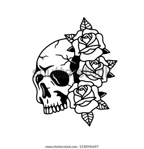 Skull Rose Flowers Tattoo Black White Stock Vector (Royalty Free ...