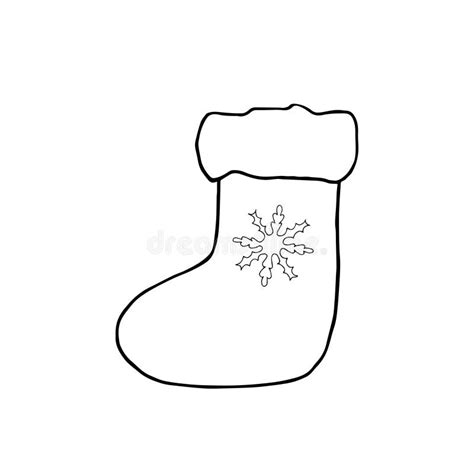 Christmas Stocking with Snowflake. Hand Drawn Vector Illustration. for Coloring, Cards, Printing ...