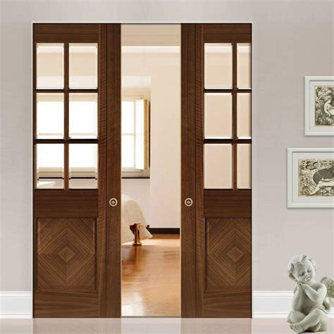 Kensington Walnut Absolute Evokit Double Pocket Doors - Clear Bevelled ...