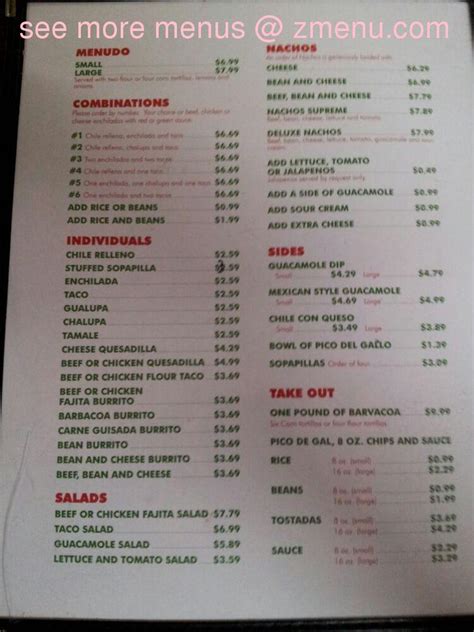 Menu at Rosa's Authentic Mexican Restaurant, Denver City