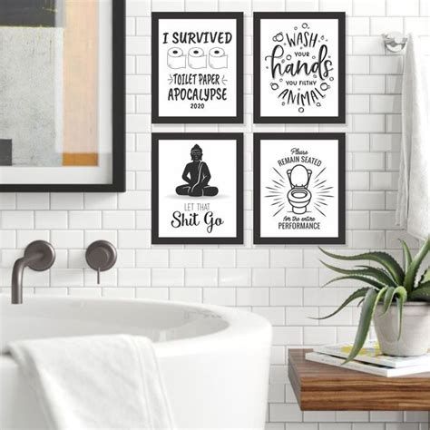 Funny Bathroom Wall Art Prints - Typography Decor Gift Idea (Set of 4 ...