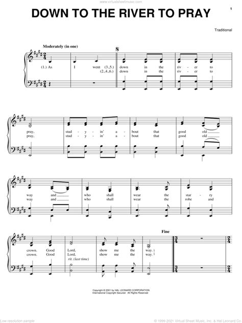 Down To The River To Pray sheet music for voice and piano (PDF)