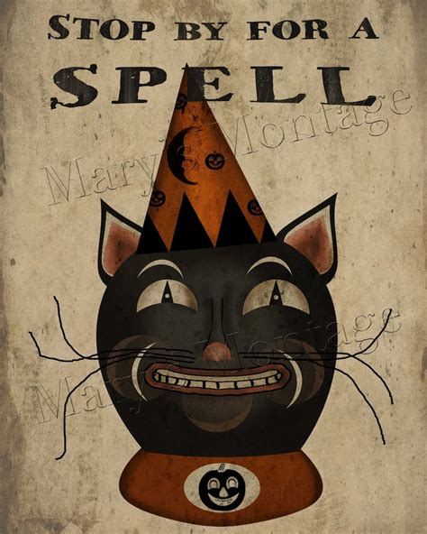 Stop by for a Spell Vintage Halloween Folk Art Printable - Etsy