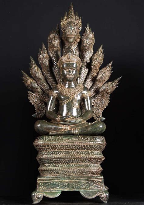 Masterpiece 9 Headed Naga Buddha Statue 44" (#84cb7): Hindu Gods & Buddha Statues