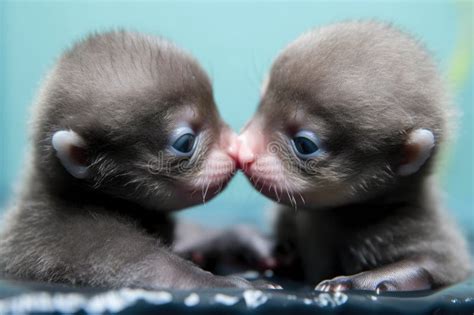 Baby Otters Floating on Their Backs, Holding Hands and Staring into Each Other S Eyes Stock ...