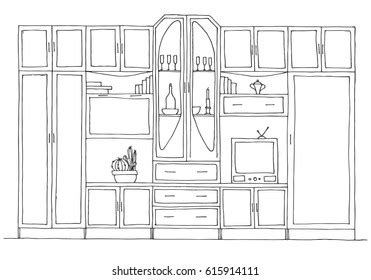 Cozy Bedroom Furniture Line Art Interior Stock Vector (Royalty Free) 1796988775