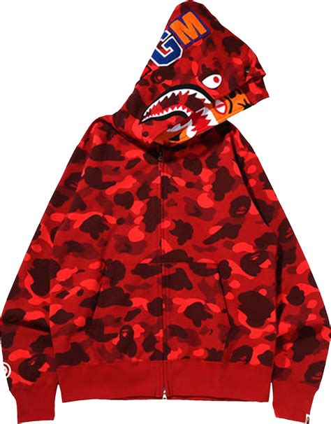 Buy BAPE Color Camo Tiger Shark Wide Full Zip Double Hoodie 'Red' - 1I30 115 021 RED | GOAT