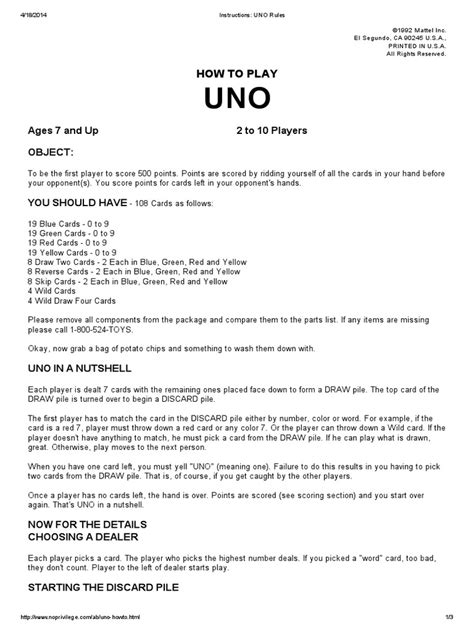 UNO Rules.pdf | Leisure Activities | Games Of Mental Skill