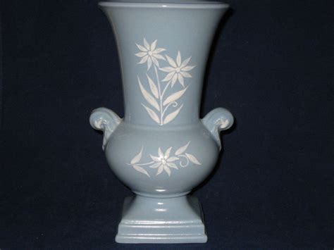 Abingdon Urn Style Flower Vase with Handles/Art Deco Blue Vase White Flowers/Abingdon Art ...