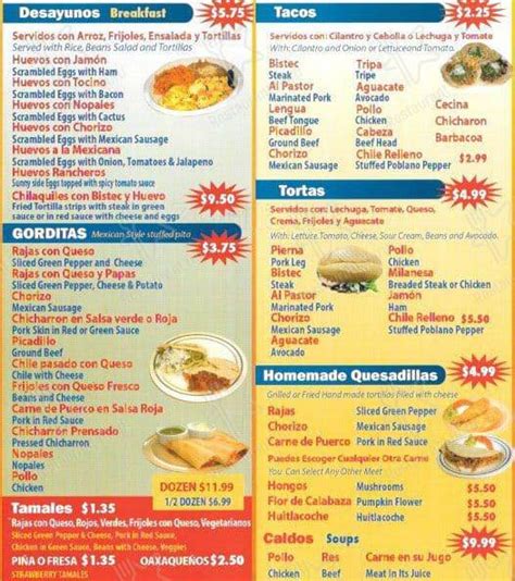 Menu at Gorditas La Tia restaurant, Chicago, W 63rd St