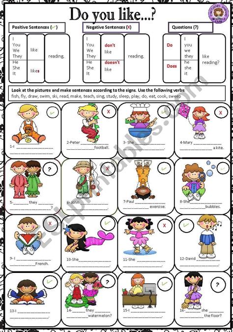 DO YOU LIKE...? worksheet | Grammar for kids, Worksheets, English lessons