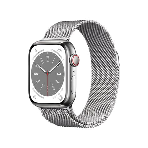 Apple Watch Series 8 GPS + Cellular 41mm Silver Stainless Steel Case with Silver Milanese Loop ...