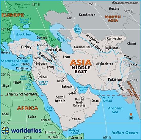 Map of Middle East Rivers - Indus River Map, Tigris River Map, Euphrates River Map - World Atlas