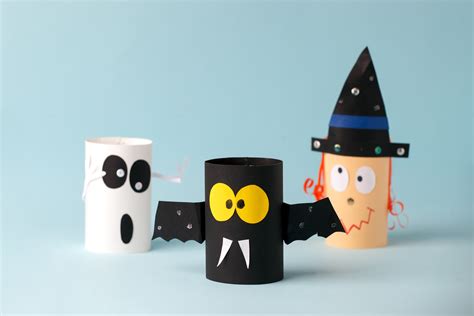 Halloween toy collection ghost, bat, witch on blue for Halloween concept background. Paper ...