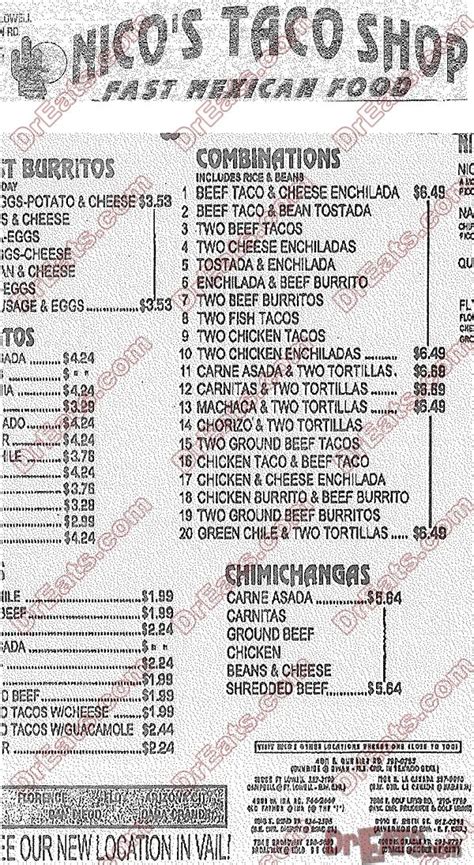 Menu of Nico's Mexican Food in Casa Grande, AZ 85222