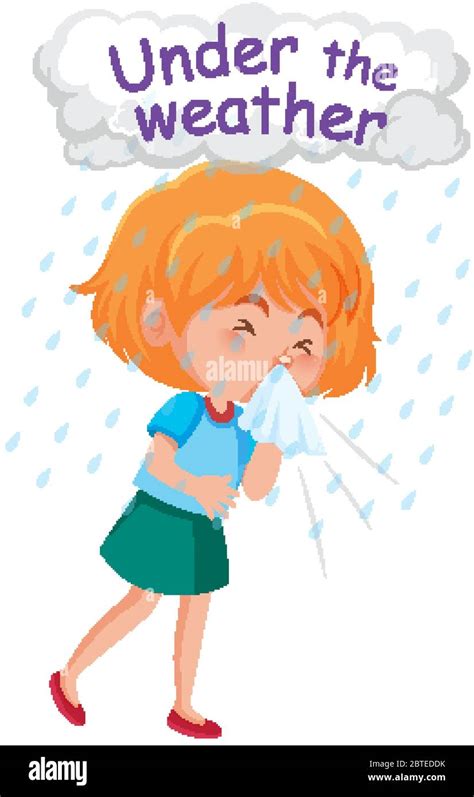 English idiom with picture description for under the weather on white background illustration ...