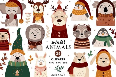 Winter animals clipart, Woodland animals svg, Winter clipart