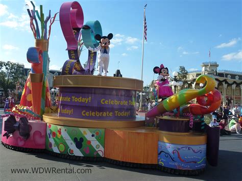 Mickey Mouse and Minnie Mouse on the Celebrate Today Parade Float on Main Street USA in the ...