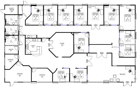 Office Floor Plan with Desks and Chairs