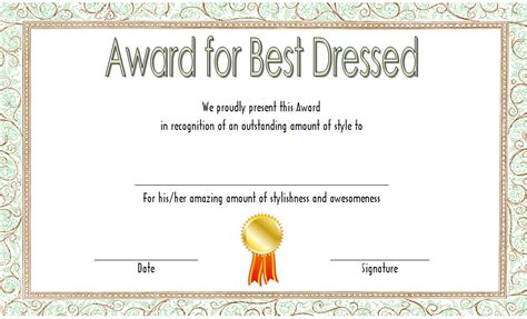 Best Dressed Award Certificate Template FREE (Costume Contest) | Awards ...