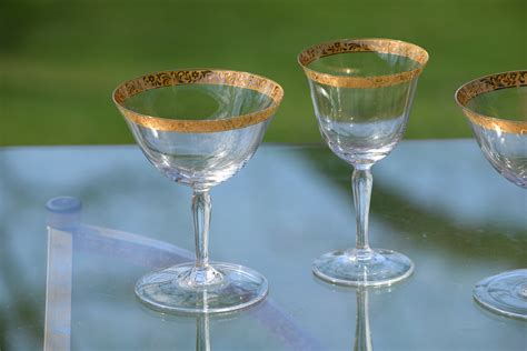 Vintage Gold Rim CRYSTAL Cocktail & Wine Glasses Set of 4 Mis-Matched ...