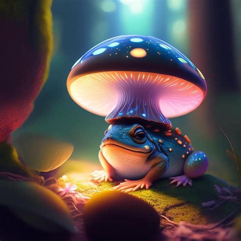 Free Photo | A frog with a mushroom on his head is under a mushroom.