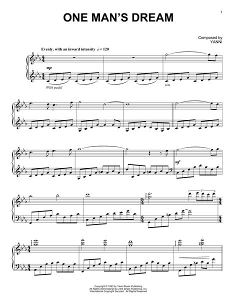 Yanni "One Man's Dream" Sheet Music Notes, Chords | Piano Download Easy ...