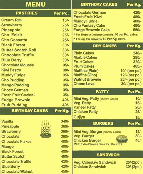 The Bake Shop Menu, Menu for The Bake Shop, Dwarka, West Delhi, Delhi NCR