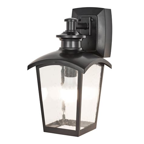 Spence 1-Light Outdoor Wall Lantern With Seeded Glass and Built-In GFCI ...