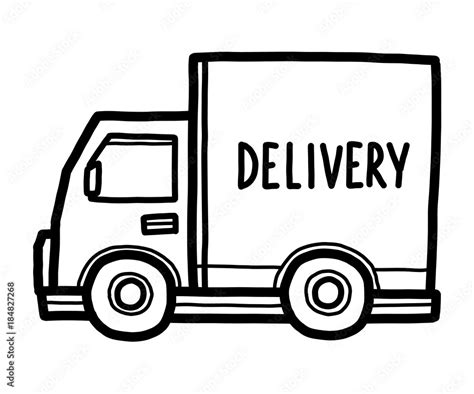 delivery van / cartoon vector and illustration, black and white, hand drawn, sketch style ...