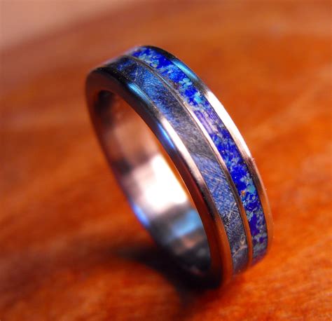 Titanium Wedding Ring Blue Wood and Stone Wood by RobandLean